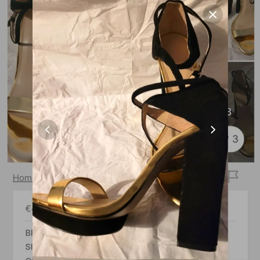 Zara Black & Hold Strappy Platform Sandals Block heels Size 6
